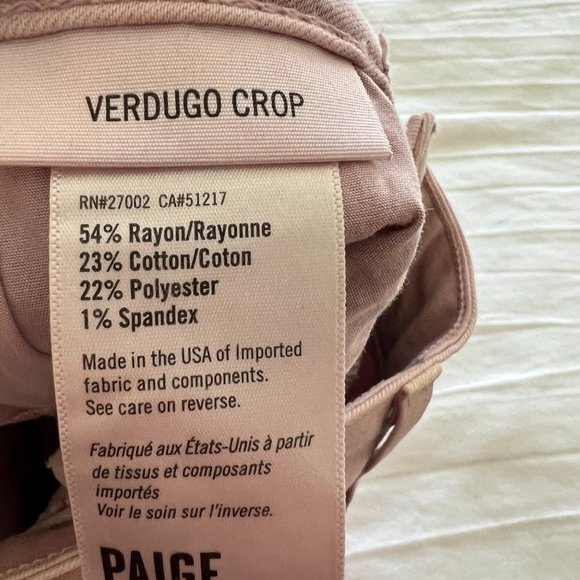 PAIGE Verdugo Crop Rose Color Size 27 Raw Hem - Picture 4 of 5